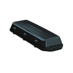 A rugged, rectangular black GPS tracking device with a durable casing and mounting points along its sides, designed for outdoor or industrial asset tracking applications.